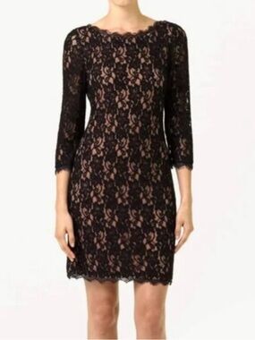 Aritizia BABATON Black Rafael Lace Sheath Mini Dress Size 4 Boat Neck 3/4 Sleeve